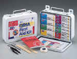 This 113-piece, 16-unit first aid kit is designed for use in small offices and vehicles. A list of contents can be permanently affixed inside the lid for easy restocking. The sturdy metal case features a gasket and an easy-to-carry handle, yet is wall mountable for quick access in an emergency. Contents fit snugly to prevent shifting, and single-use packaging ensures that products do not become contaminated. 