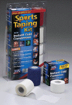 Large Taping Kit- More of everything you need for proper sports taping. Includes 3 instant cold compresses, 1 roll pre-tape underwrap, 3 rolls athletic adhesive tape, 1 roll cohesive bandage wrap and basic taping guide.