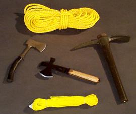 Tools- Nylon Rope 50 ft., Camp Axe, Wrecking Bar, Short Sledge Hammer, Nylon Cord - 3/16"x50' 