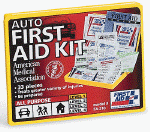 33 piece mini automobile first aid kit for the glove compartment or console storage. Contains medication, bandages and antiseptics.